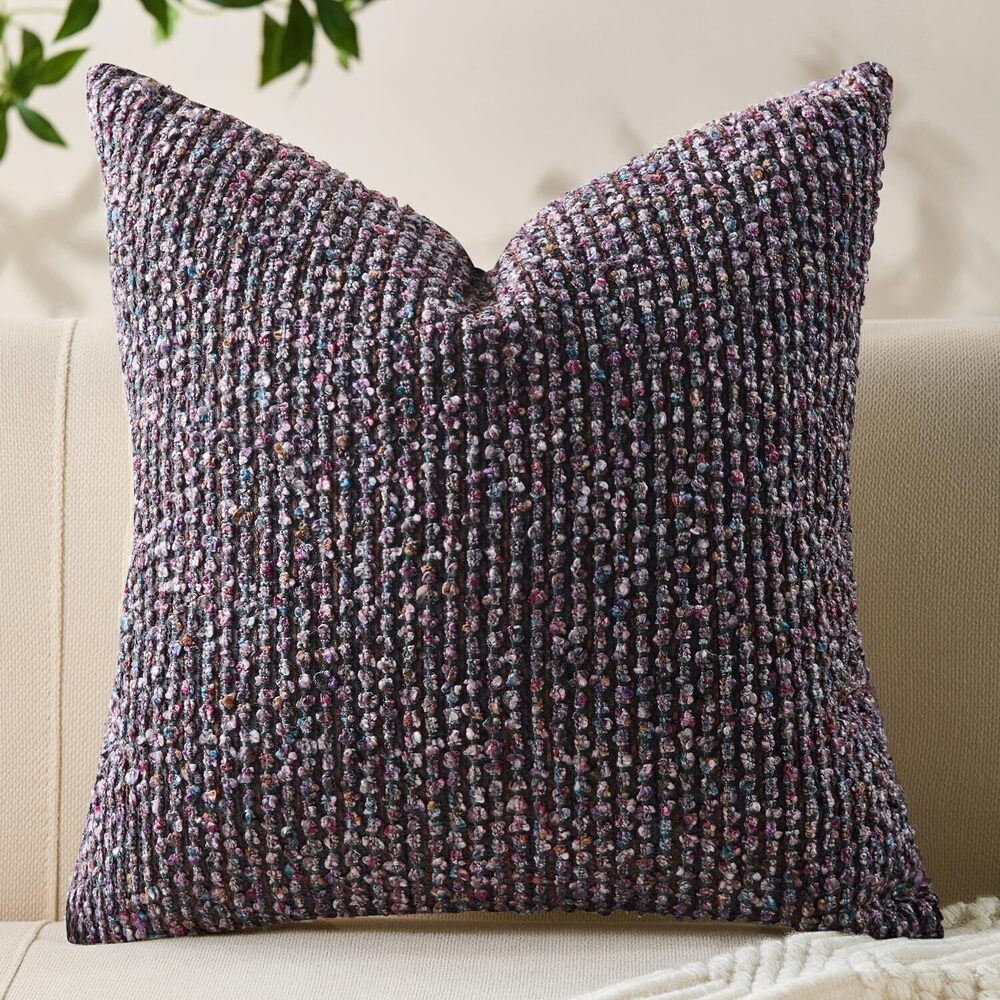 3675 Decorative Couch Throw Pillow Covers 18x18 Purple Striped Soft Wool
